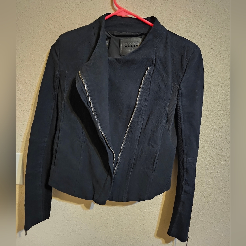 BLANKNYC SZ. XS MIXED MATERIAL DOUBLE ZIPPER JACKET.